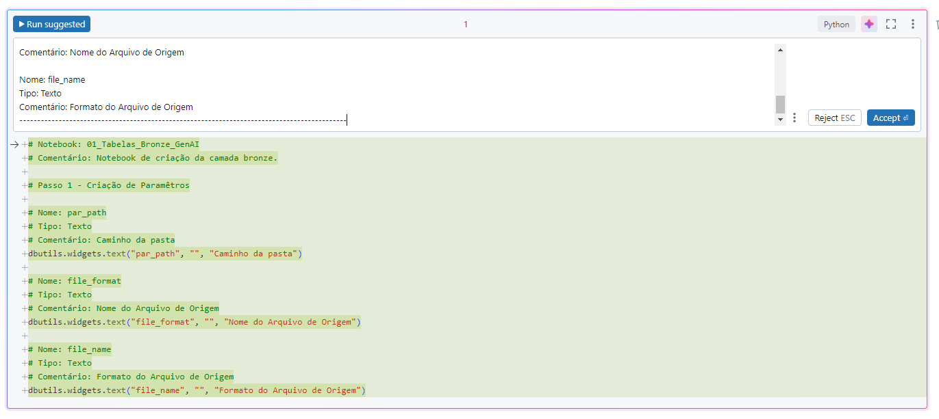 Accepting the code suggestion