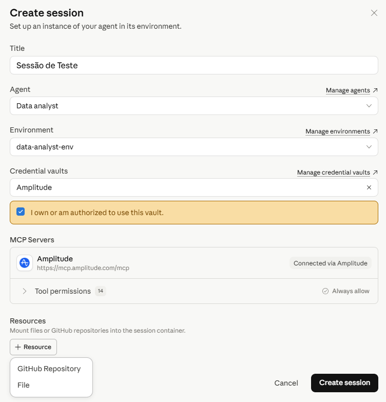 Example of Session Creation