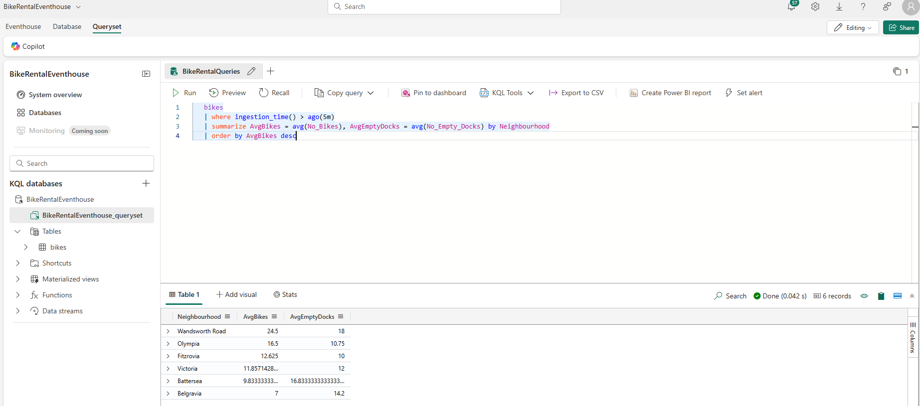 Running the KQL query